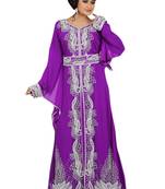 Purple Embroidered Georgette Islamic Kaftans With Zari & Stone Work