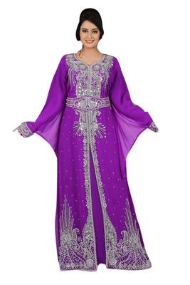 Light Purple Embroidered Georgette Islamic Kaftans With Zari & Stone Work 1
