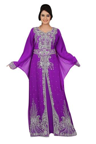 Light Purple Embroidered Georgette Islamic Kaftans With Zari & Stone Work