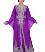 Light Purple Embroidered Georgette Islamic Kaftans With Zari & Stone Work