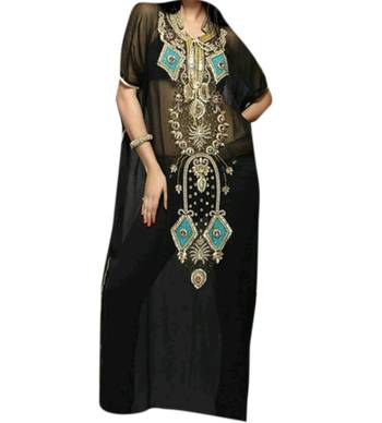 Black Embroidered Georgette Islamic Kaftans With Zari & Stone Work 1