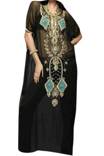 Black Embroidered Georgette Islamic Kaftans With Zari & Stone Work