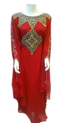 Red Embroidered Georgette Islamic Kaftans With Zari & Stone Work 1