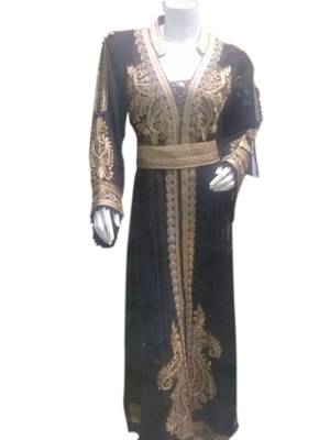 Black Embroidered Georgette Islamic Kaftans With Zari & Stone Work 1