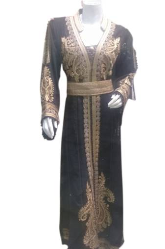Black Embroidered Georgette Islamic Kaftans With Zari & Stone Work