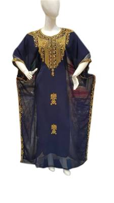 Navy Blue Embroidered Georgette Islamic Kaftans With Zari & Stone Work 1