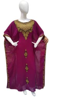 Magenta Embroidered Georgette Islamic Kaftans With Zari & Stone Work 1