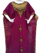 Magenta Embroidered Georgette Islamic Kaftans With Zari & Stone Work