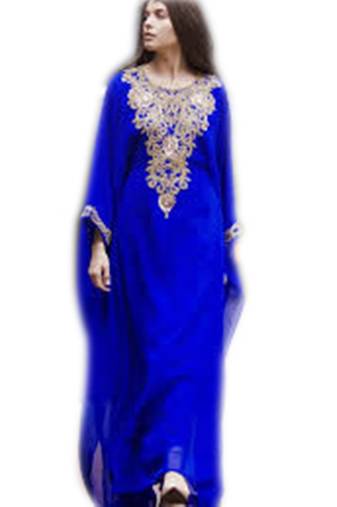 Royal Blue Embroidered Georgette Islamic Kaftans With Zari & Stone Work