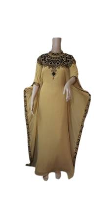 Beige Embroidered Georgette Islamic Kaftans With Zari & Stone Work 1
