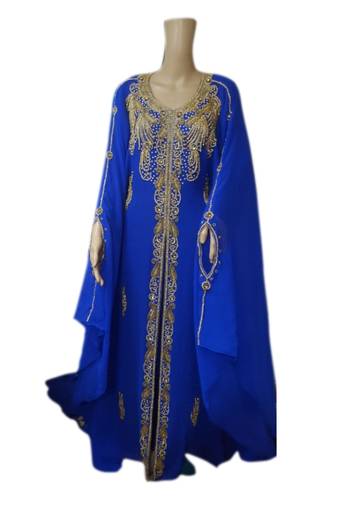 Royal Blue Embroidered Georgette Islamic Kaftans With Zari & Stone Work
