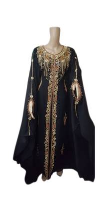 Black Embroidered Georgette Islamic Kaftans With Zari & Stone Work 1