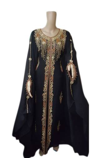 Black Embroidered Georgette Islamic Kaftans With Zari & Stone Work