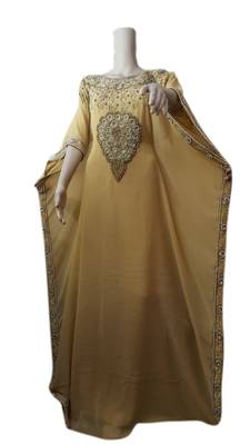 Beige Embroidered Georgette Islamic Kaftans With Zari & Stone Work 1