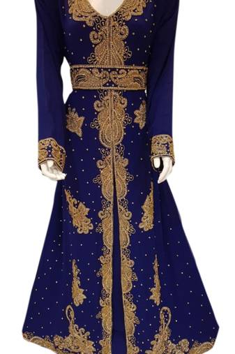 Royal Blue Embroidered Georgette Islamic Kaftans With Zari & Stone Work