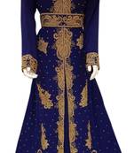 Royal Blue Embroidered Georgette Islamic Kaftans With Zari & Stone Work