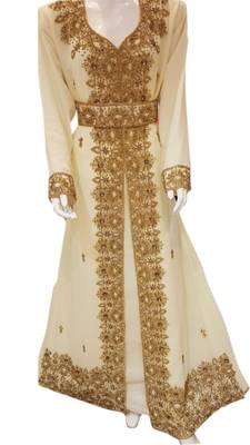 Cream Embroidered Georgette Islamic Kaftans With Zari & Stone Work 1