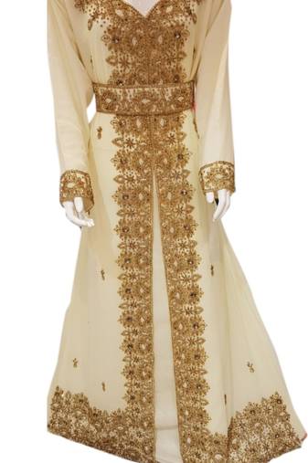 Cream Embroidered Georgette Islamic Kaftans With Zari & Stone Work