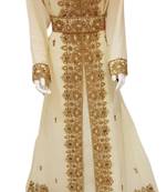 Cream Embroidered Georgette Islamic Kaftans With Zari & Stone Work