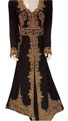 Brown Embroidered Georgette Islamic Kaftans With Zari & Stone Work 1