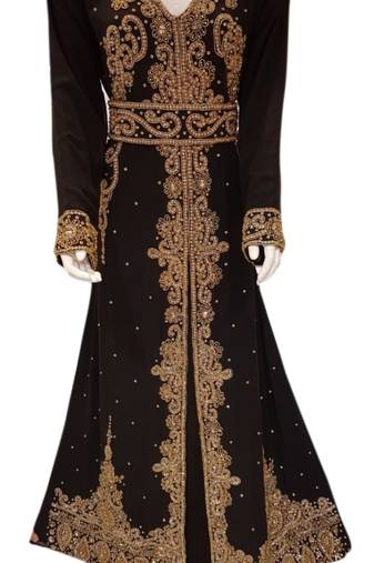 Brown Embroidered Georgette Islamic Kaftans With Zari & Stone Work