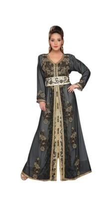 Inner Cream Jacket Black Embroidered Georgette Islamic Kaftans With Zari & Stone Work 1