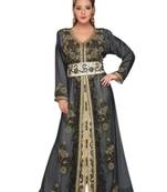 Inner Cream Jacket Black Embroidered Georgette Islamic Kaftans With Zari & Stone Work