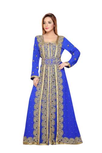 Royal Blue Embroidered Georgette Islamic Kaftans With Zari & Stone Work