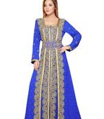 Royal Blue Embroidered Georgette Islamic Kaftans With Zari & Stone Work