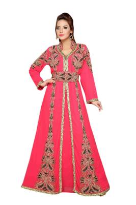 Pink Embroidered Georgette Islamic Kaftans With Zari & Stone Work 1