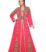 Pink Embroidered Georgette Islamic Kaftans With Zari & Stone Work