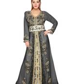 Inner Cream Jacket Black Embroidered Georgette Islamic Kaftans With Zari & Stone Work