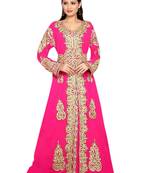 Pink Embroidered Georgette Islamic Kaftans With Zari & Stone Work