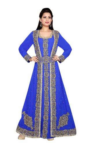 Royal Blue Embroidered Georgette Islamic Kaftans With Zari & Stone Work