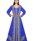 Royal Blue Embroidered Georgette Islamic Kaftans With Zari & Stone Work