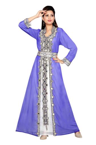 Inner Cream Jacket Purple Embroidered Georgette Islamic Kaftans With Zari & Stone Work