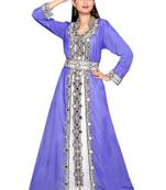 Inner Cream Jacket Purple Embroidered Georgette Islamic Kaftans With Zari & Stone Work