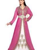 Inner Cream Jacket Pink  Embroidered Georgette Islamic Kaftans With Zari & Stone Work