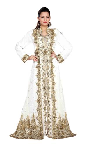 Cream Embroidered Georgette Islamic Kaftans With Zari & Stone Work