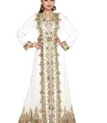 Cream Embroidered Georgette Islamic Kaftans With Zari & Stone Work