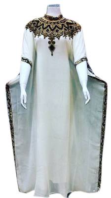Off White Embroidered Georgette Islamic Kaftans With Zari & Stone Work 1