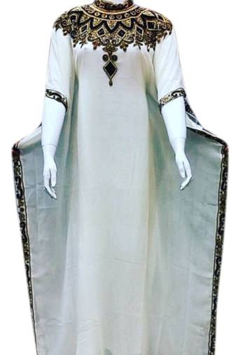 Off White Embroidered Georgette Islamic Kaftans With Zari & Stone Work