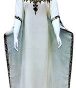 Off White Embroidered Georgette Islamic Kaftans With Zari & Stone Work