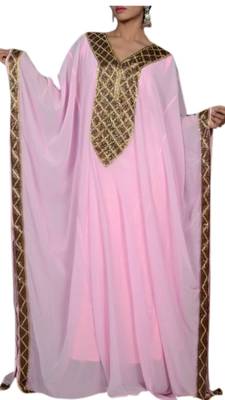 Baby Pink Embroidered Georgette Islamic Kaftans With Zari & Stone Work 1