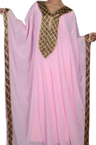 Baby Pink Embroidered Georgette Islamic Kaftans With Zari & Stone Work