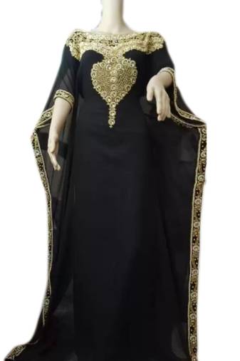 Black Embroidered Georgette Islamic Kaftans With Zari & Stone Work