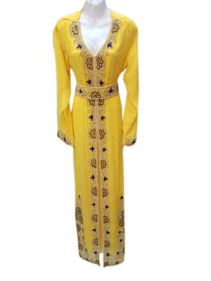 Yellow Embroidered Georgette Islamic Kaftans With Zari & Stone Work 1