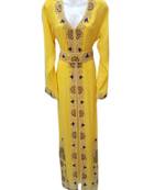 Yellow Embroidered Georgette Islamic Kaftans With Zari & Stone Work