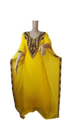Yellow Embroidered Georgette Islamic Kaftans With Zari & Stone Work 1