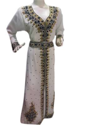 White Embroidered Georgette Islamic Kaftans With Zari & Stone Work 1